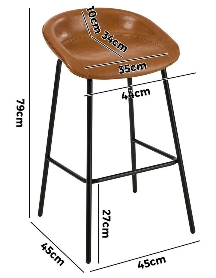 Oikiture 2X Bar Stools Kitchen Dining Chair Metal Counter Stool PU Leather Brown image 3
