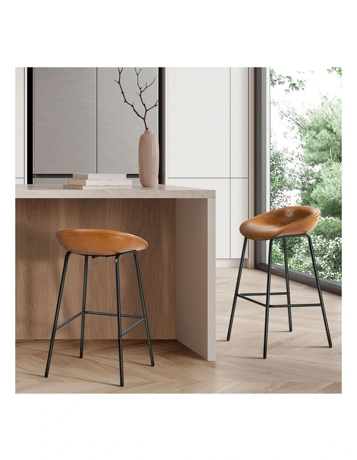 Oikiture 2X Bar Stools Kitchen Dining Chair Metal Counter Stool PU Leather Brown image 5