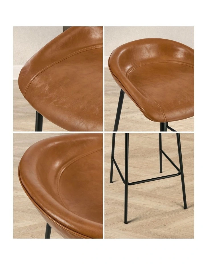 Oikiture 2X Bar Stools Kitchen Dining Chair Metal Counter Stool PU Leather Brown image 6