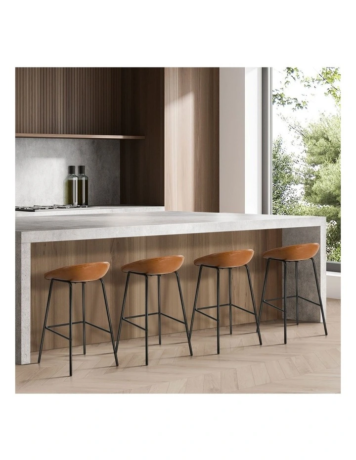 Oikiture 2X Bar Stools Kitchen Dining Chair Metal Counter Stool PU Leather Brown image 7