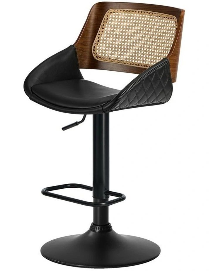 Oikiture 2x Bar Stools Kitchen Dining Chairs Gas Lift Stool Rattan Leather Black image 2