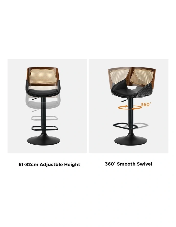 Oikiture 2x Bar Stools Kitchen Dining Chairs Gas Lift Stool Rattan Leather Black image 6