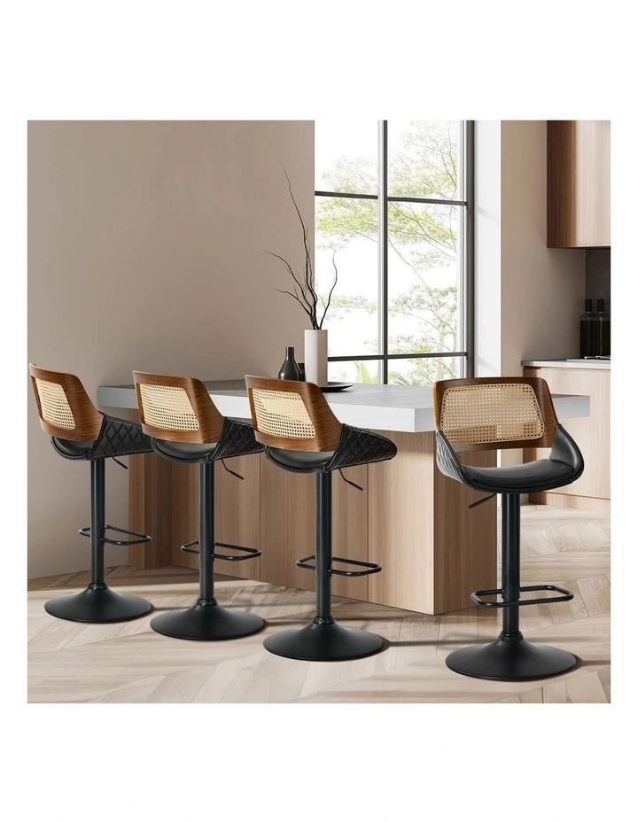 Oikiture 2x Bar Stools Kitchen Dining Chairs Gas Lift Stool Rattan Leather Black image 7