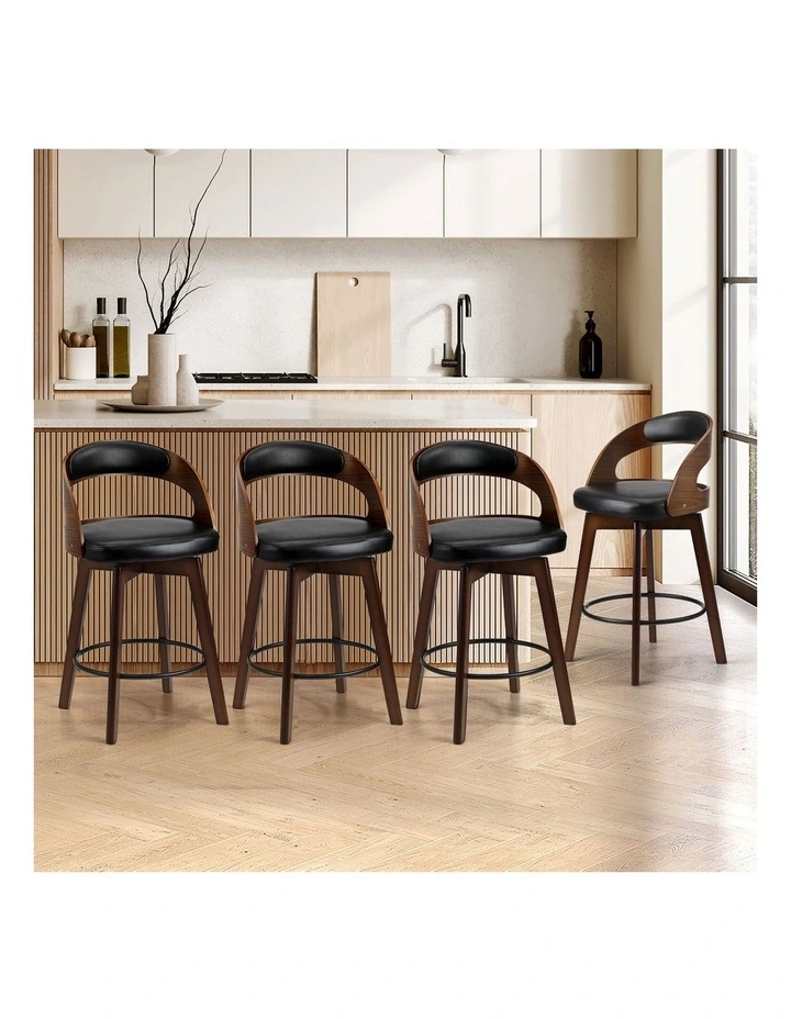 Oikiture 4x Bar Stools Kitchen Counter Stool Swivel Dining Chair PU Leather image 4