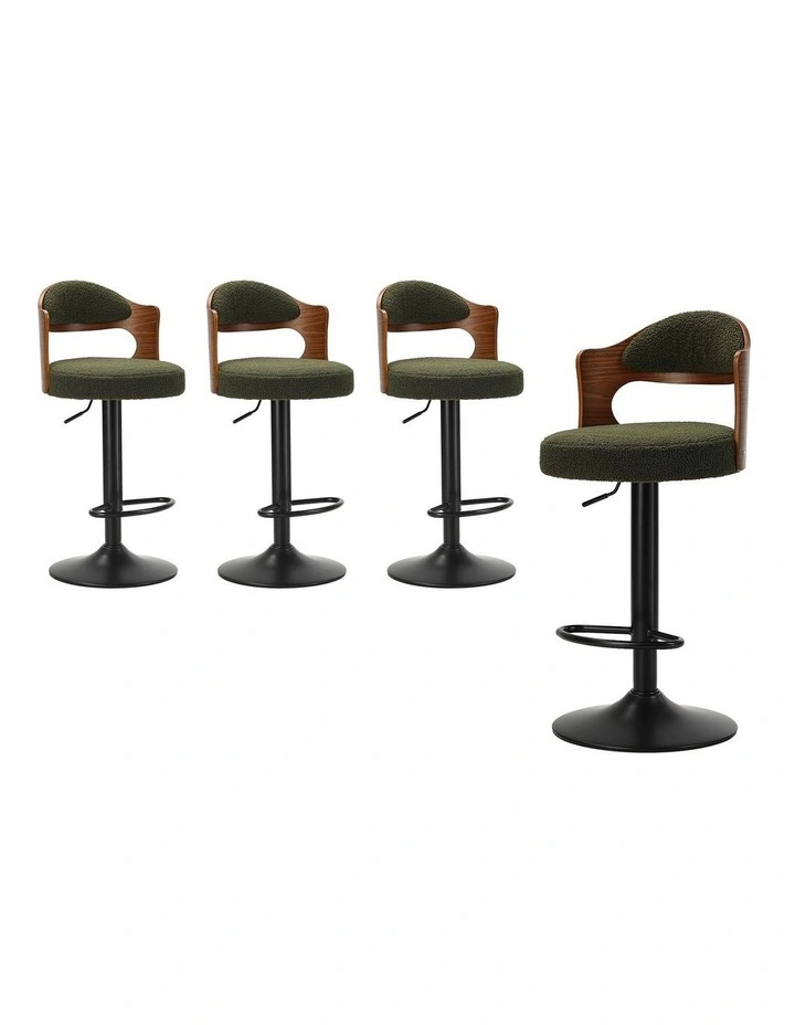 Oikiture 4x Bar Stools Swivel Kitchen Bar Chairs Gas Lift Stools Green Boucle image 1