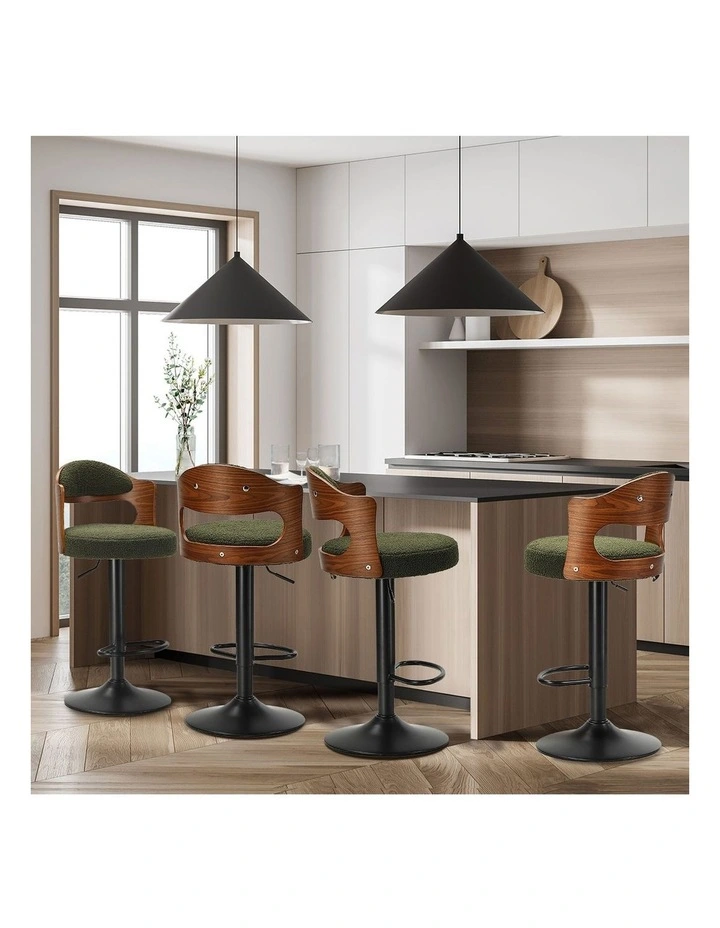 Oikiture 4x Bar Stools Swivel Kitchen Bar Chairs Gas Lift Stools Green Boucle image 5