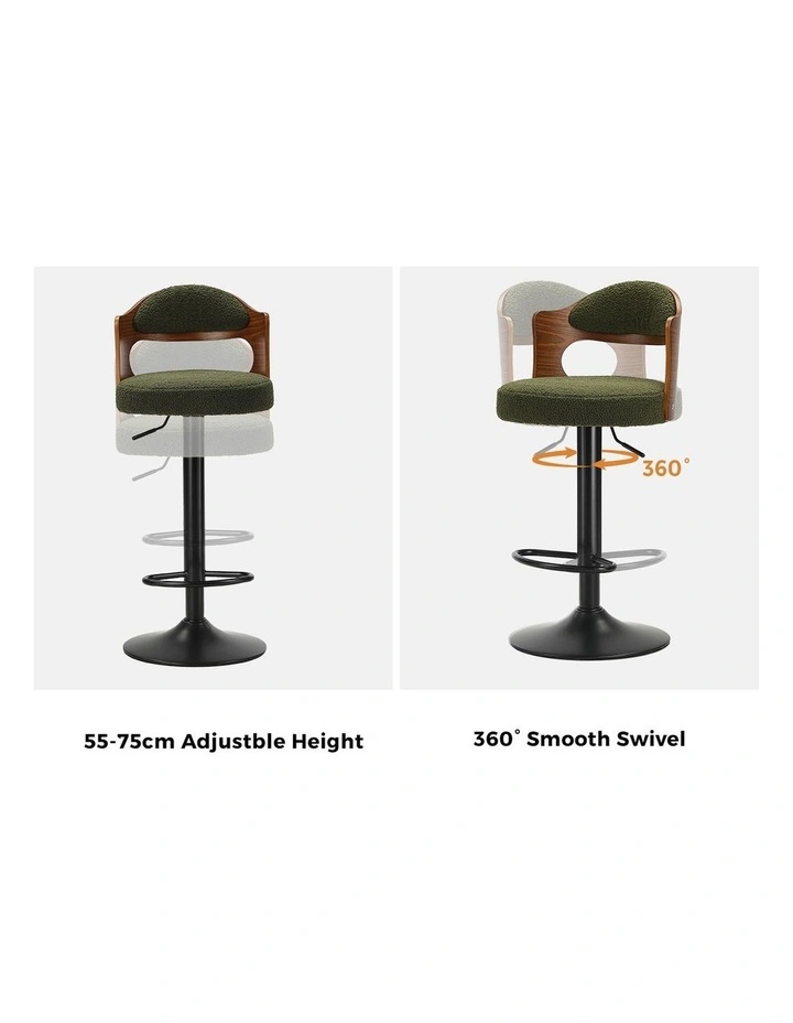 Oikiture 4x Bar Stools Swivel Kitchen Bar Chairs Gas Lift Stools Green Boucle image 6