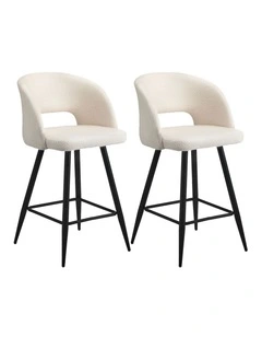 Oikiture 2x Bar Stools Kitchen Dining Chair Padded Chair Boucle White SURA
