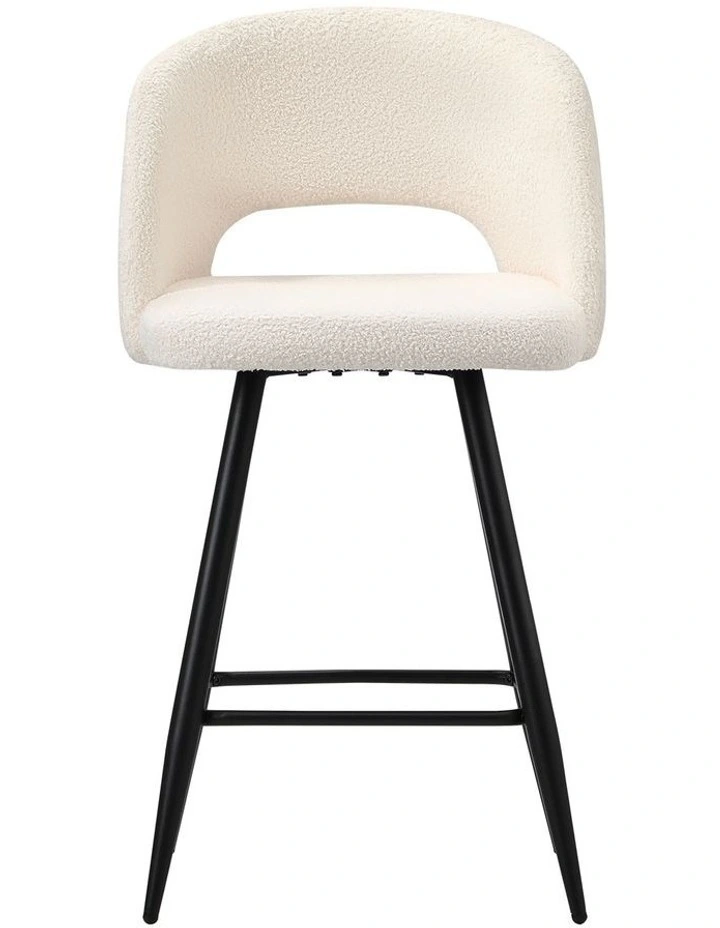 Oikiture 2x Bar Stools Kitchen Dining Chair Padded Chair Boucle White SURA image 2