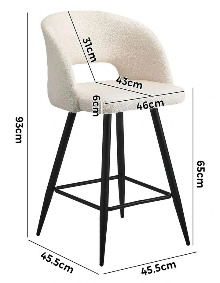 Oikiture 2x Bar Stools Kitchen Dining Chair Padded Chair Boucle White SURA image 3