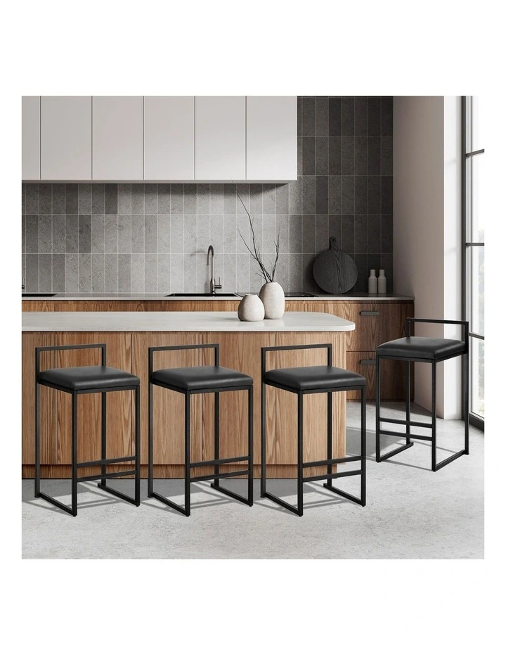 Oikiture 4x Bar Stools Kitchen Stool Metal Counter Chair Barstools Black Leather image 4