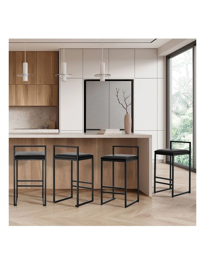 Oikiture 4x Bar Stools Kitchen Stool Metal Counter Chair Barstools Black Leather image 5