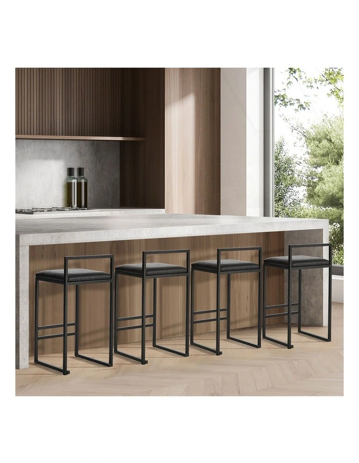 Oikiture 4x Bar Stools Kitchen Stool Metal Counter Chair Barstools Black Leather image 7