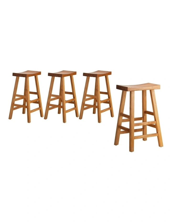 Oikiture Set of 4 Bar Stools Kitchen Stool Wooden Counter Chairs Natural image 1