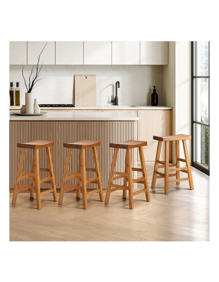 Oikiture Set of 4 Bar Stools Kitchen Stool Wooden Counter Chairs Natural image 4
