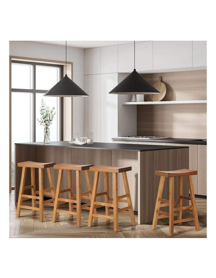 Oikiture Set of 4 Bar Stools Kitchen Stool Wooden Counter Chairs Natural image 5