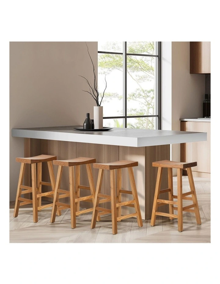 Oikiture Set of 4 Bar Stools Kitchen Stool Wooden Counter Chairs Natural image 7