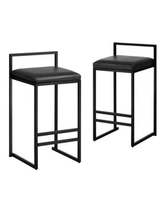 Oikiture 2x Bar Stools Kitchen Stool Metal Counter Chair Barstools Black Leather