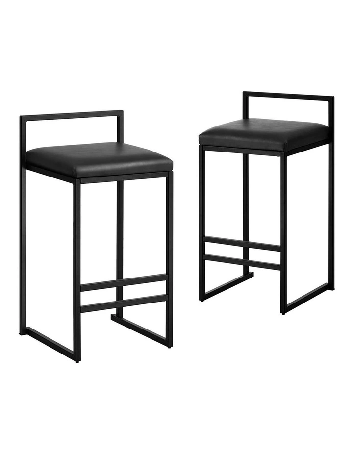 Oikiture 2x Bar Stools Kitchen Stool Metal Counter Chair Barstools Black Leather image 1