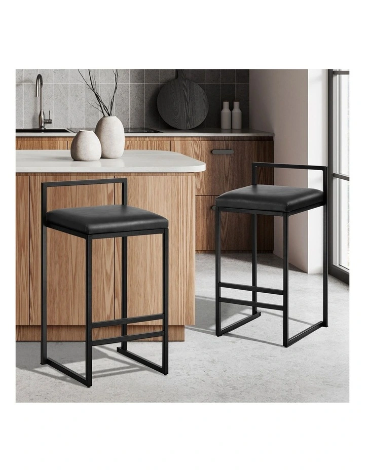 Oikiture 2x Bar Stools Kitchen Stool Metal Counter Chair Barstools Black Leather image 4