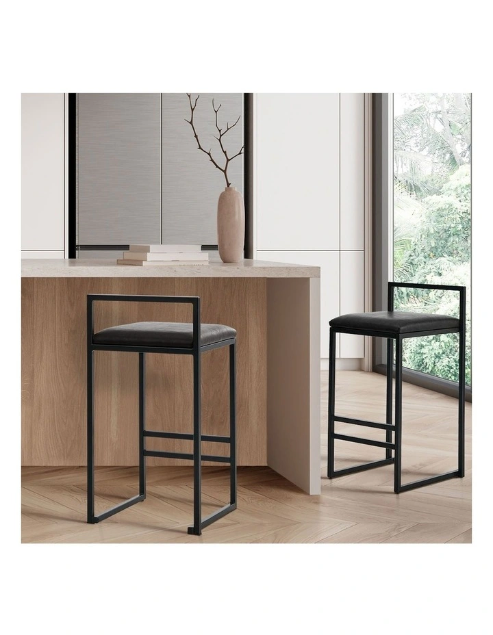 Oikiture 2x Bar Stools Kitchen Stool Metal Counter Chair Barstools Black Leather image 5