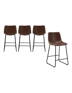 Oikiture 4X Bar Stools Kitchen Dining Chairs Leather Padded Stool Brown