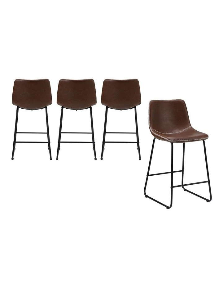 Oikiture 4X Bar Stools Kitchen Dining Chairs Leather Padded Stool Brown image 1