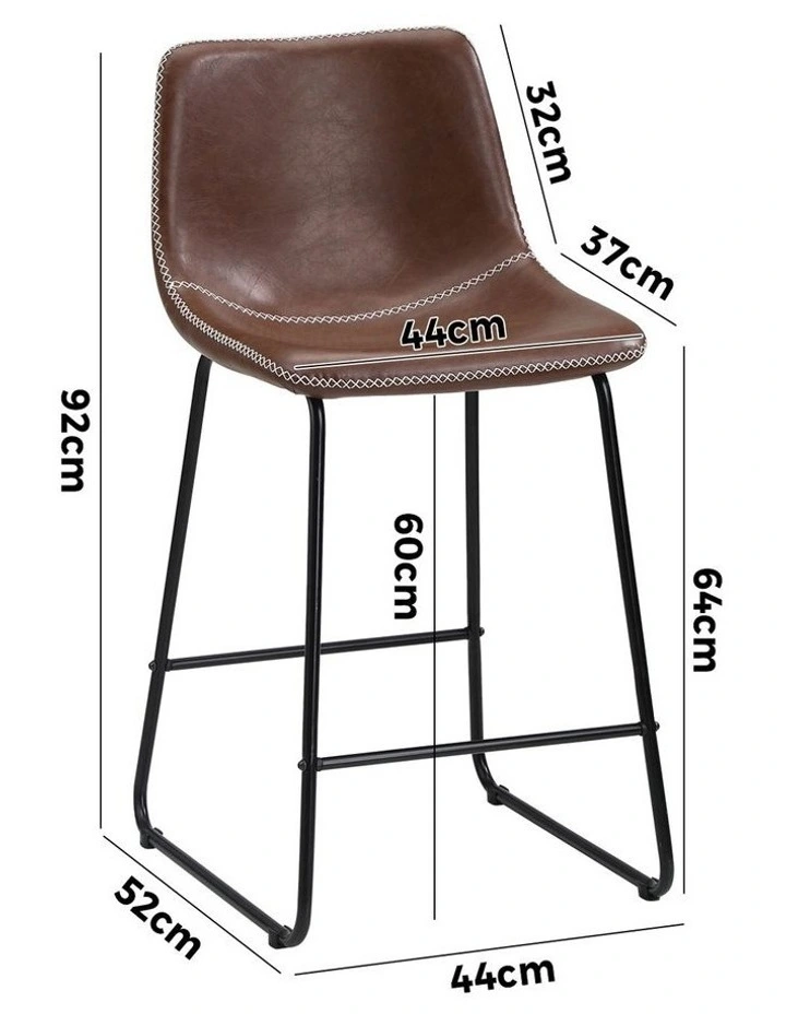 Oikiture 4X Bar Stools Kitchen Dining Chairs Leather Padded Stool Brown image 3