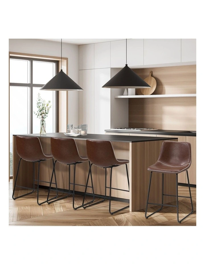 Oikiture 4X Bar Stools Kitchen Dining Chairs Leather Padded Stool Brown image 5