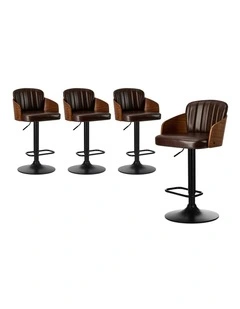 Oikiture 4x Bar Stools Adjustable Counter Height Stool Swivel Leather Brown