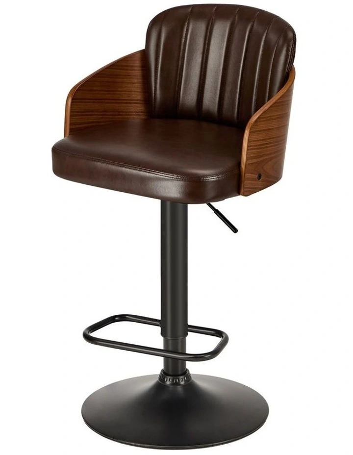 Oikiture 4x Bar Stools Adjustable Counter Height Stool Swivel Leather Brown image 2