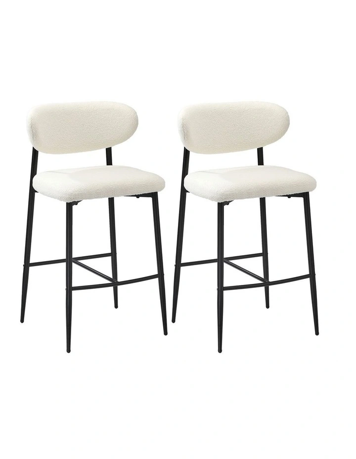 Oikiture 2x Bar Stools Kitchen Stool Counter Chair Boucle Fabric Black image 1