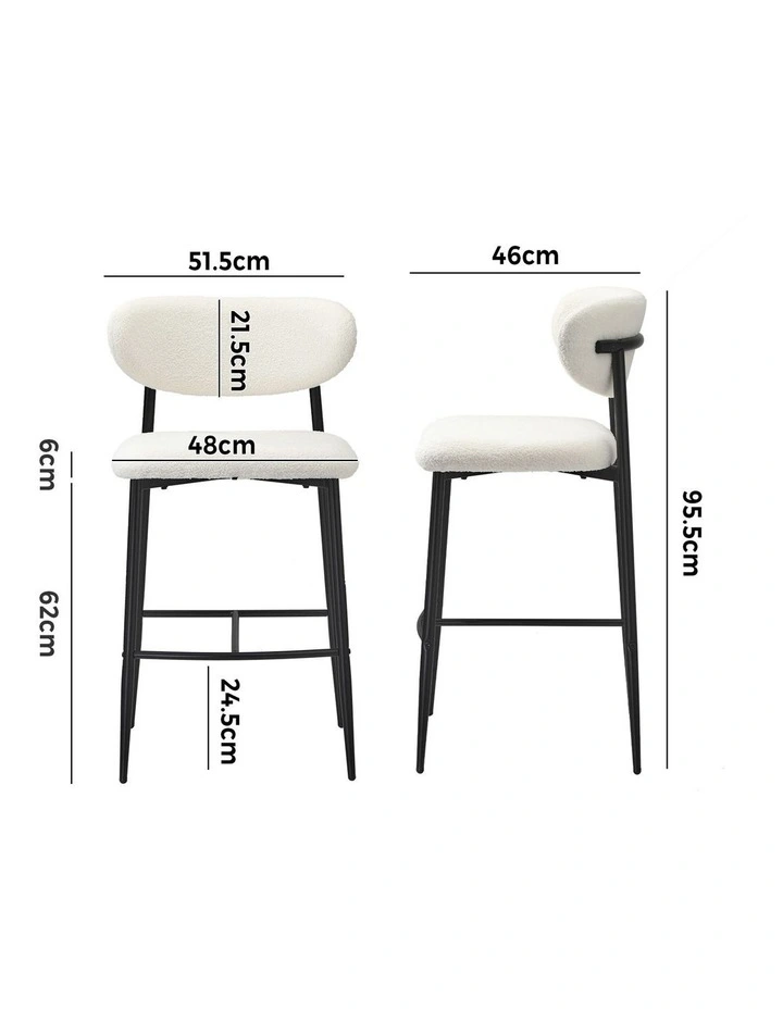 Oikiture 2x Bar Stools Kitchen Stool Counter Chair Boucle Fabric Black image 3