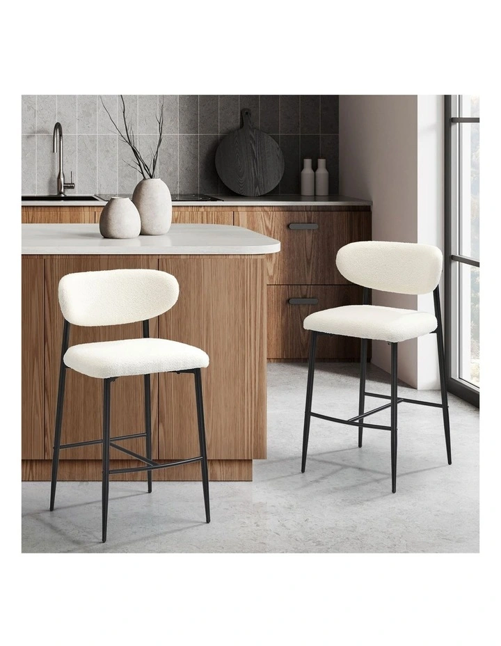 Oikiture 2x Bar Stools Kitchen Stool Counter Chair Boucle Fabric Black image 4