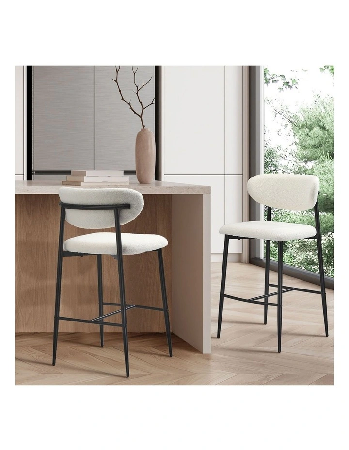 Oikiture 2x Bar Stools Kitchen Stool Counter Chair Boucle Fabric Black image 5