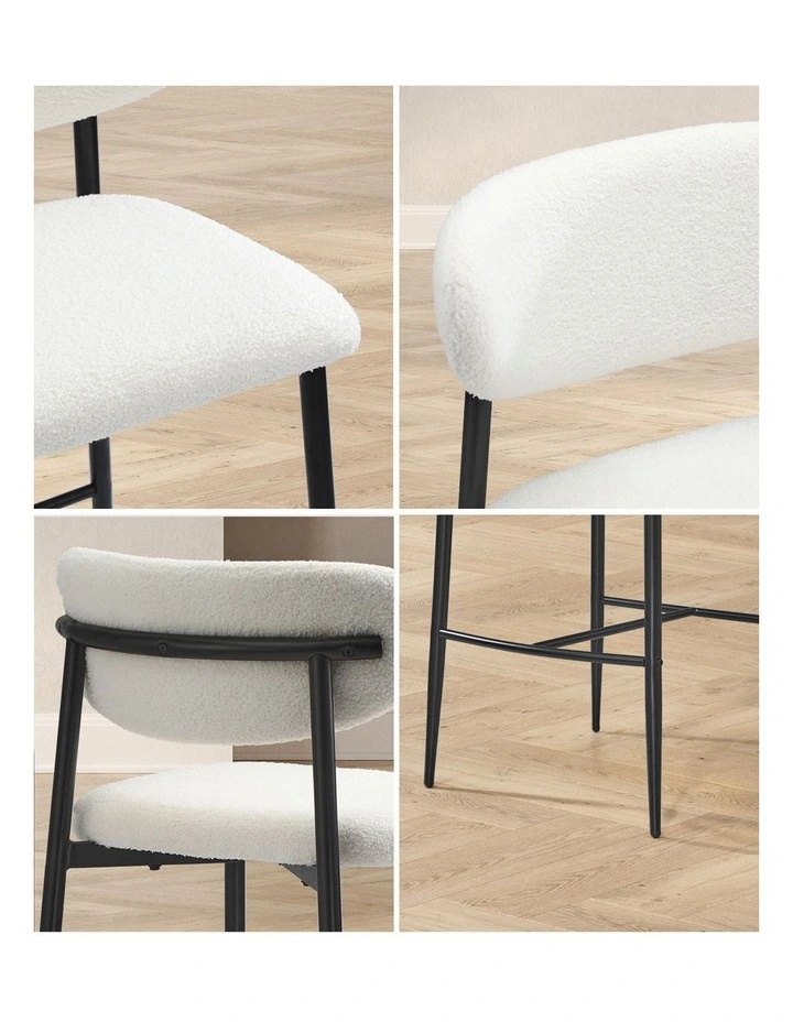 Oikiture 2x Bar Stools Kitchen Stool Counter Chair Boucle Fabric Black image 6