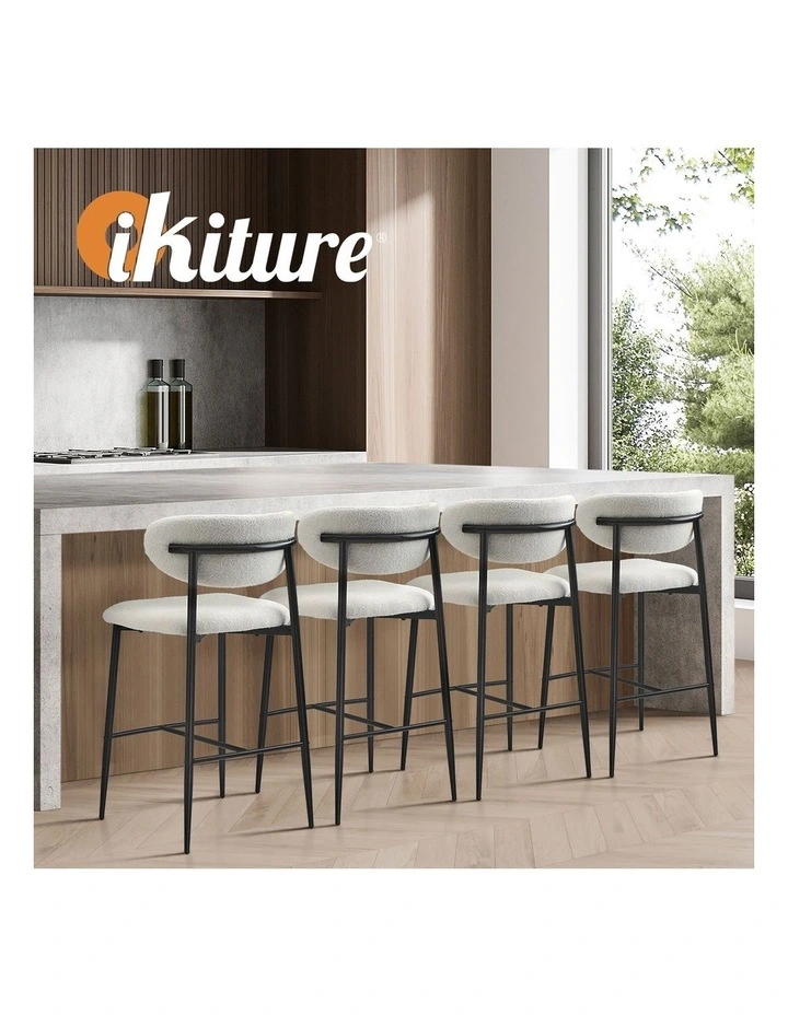 Oikiture 2x Bar Stools Kitchen Stool Counter Chair Boucle Fabric Black image 7