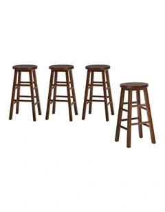 Oikiture 4x Bar Stool Kitchen Counter Round Chair Split-Level Footrest Walnut