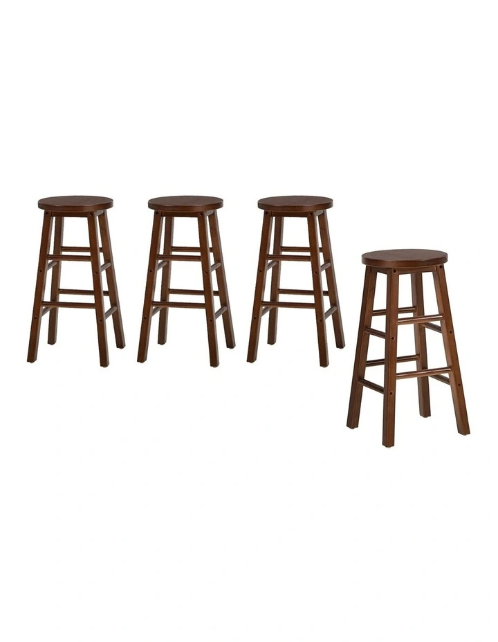 Oikiture 4x Bar Stool Kitchen Counter Round Chair Split-Level Footrest Walnut image 1