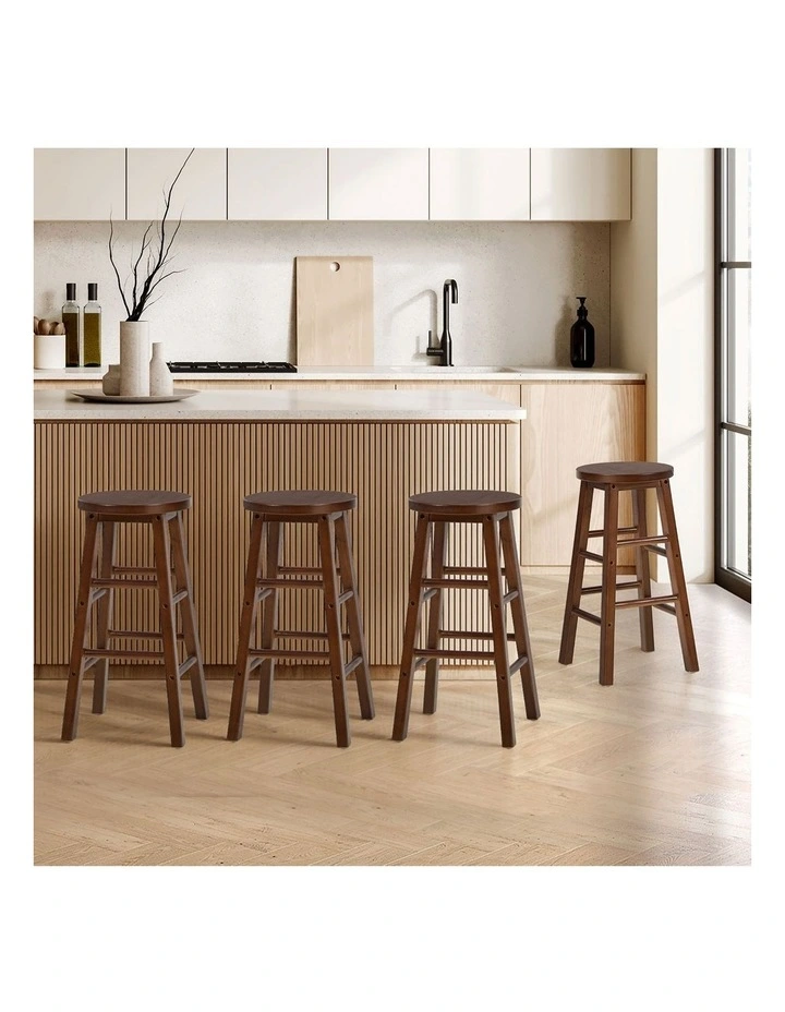 Oikiture 4x Bar Stool Kitchen Counter Round Chair Split-Level Footrest Walnut image 4