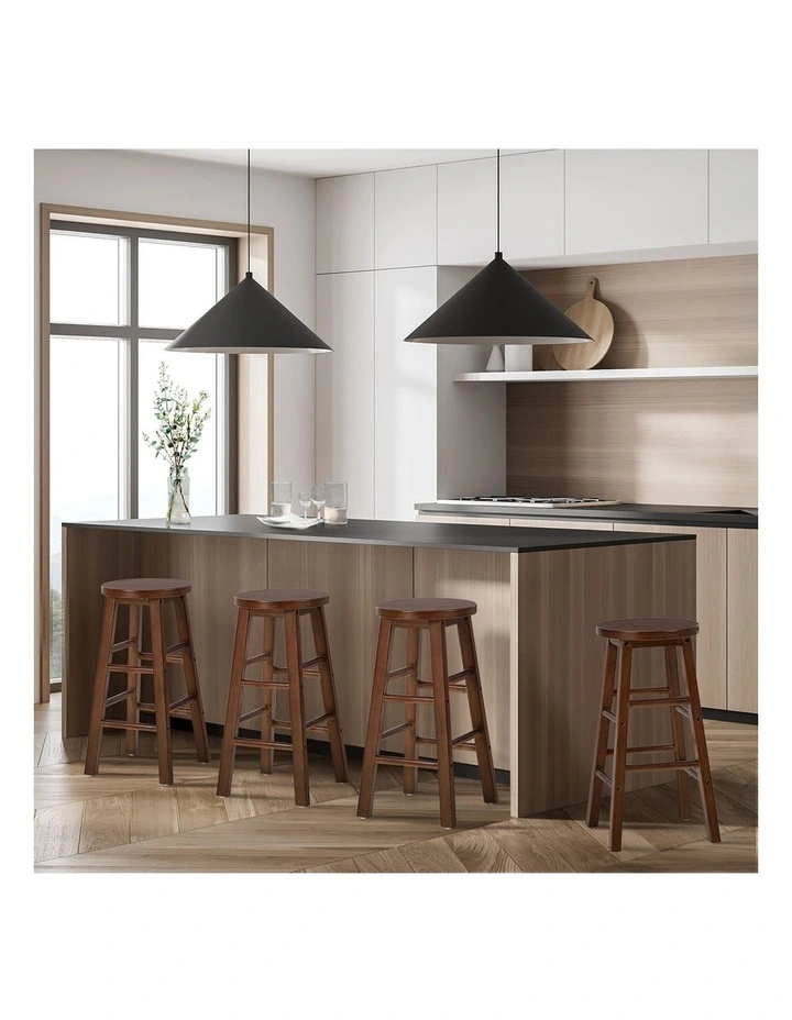 Oikiture 4x Bar Stool Kitchen Counter Round Chair Split-Level Footrest Walnut image 5