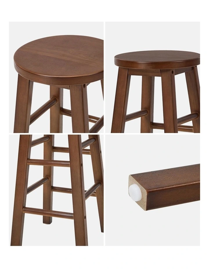 Oikiture 4x Bar Stool Kitchen Counter Round Chair Split-Level Footrest Walnut image 6