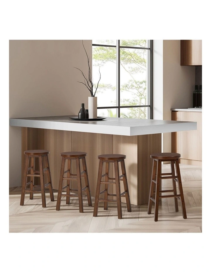Oikiture 4x Bar Stool Kitchen Counter Round Chair Split-Level Footrest Walnut image 7