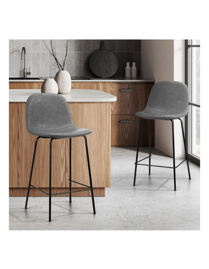 Oikiture 2x Bar Stools Kitchen Dining Chair Counter Stool PU Leather Grey image 4