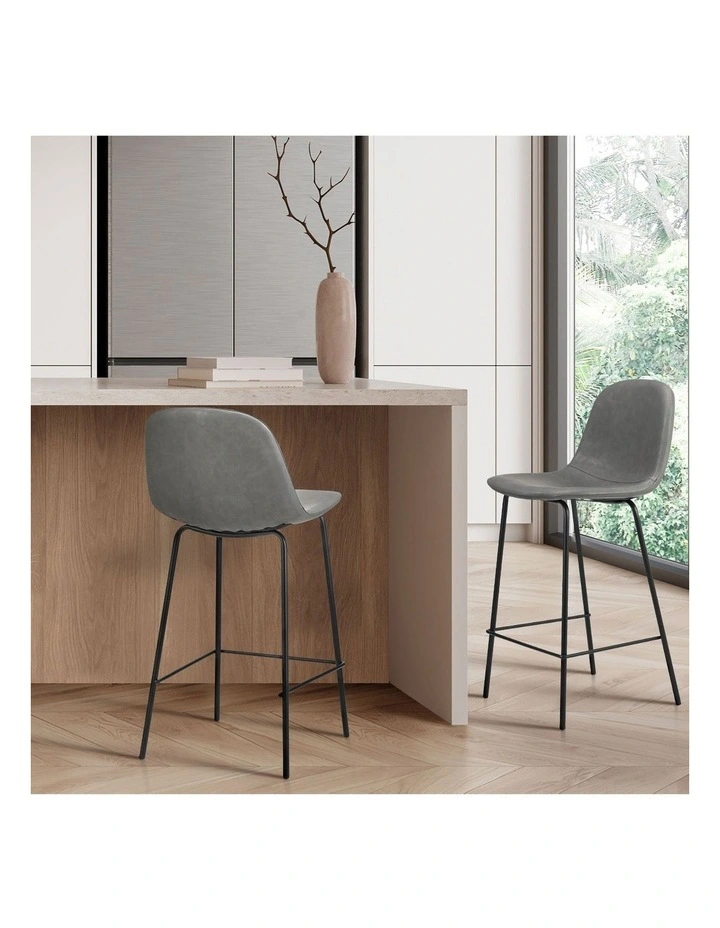 Oikiture 2x Bar Stools Kitchen Dining Chair Counter Stool PU Leather Grey image 5