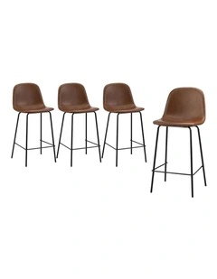 Oikiture 4x Bar Stools Kitchen Dining Chair Counter Stool PU Leather Brown