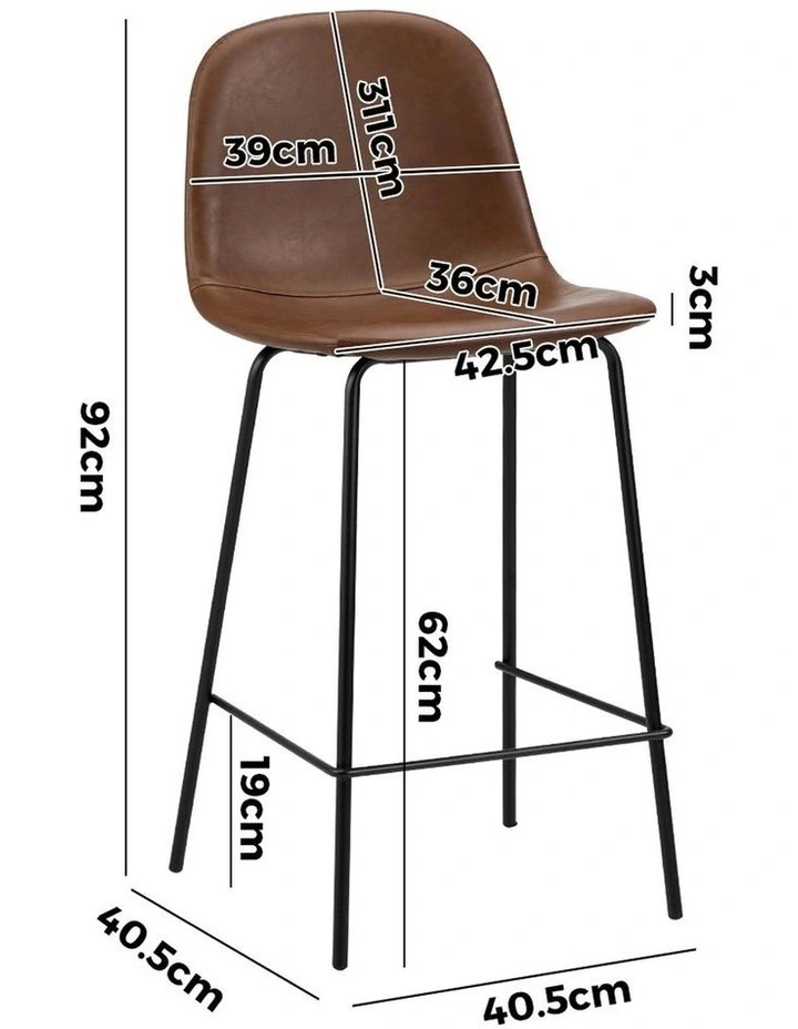 Oikiture 4x Bar Stools Kitchen Dining Chair Counter Stool PU Leather Brown image 3
