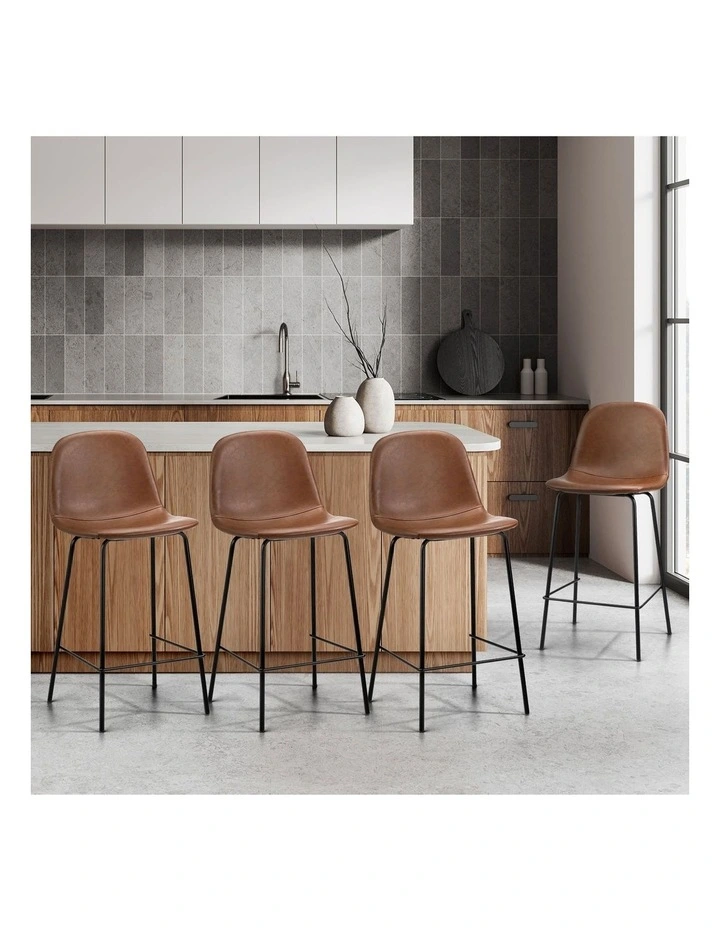 Oikiture 4x Bar Stools Kitchen Dining Chair Counter Stool PU Leather Brown image 4