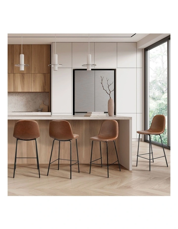 Oikiture 4x Bar Stools Kitchen Dining Chair Counter Stool PU Leather Brown image 5