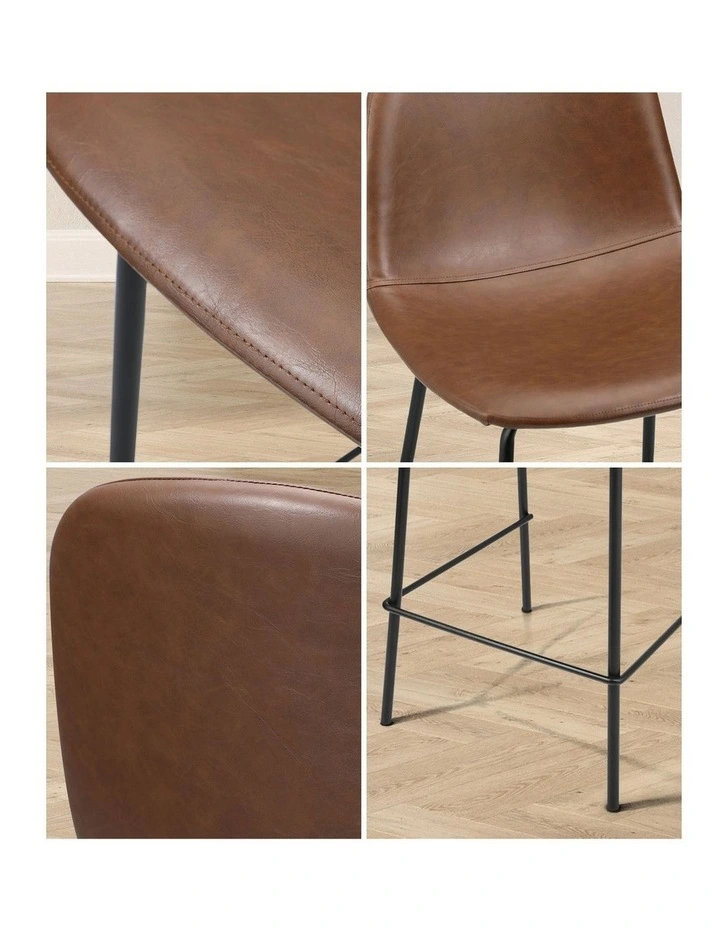Oikiture 4x Bar Stools Kitchen Dining Chair Counter Stool PU Leather Brown image 6